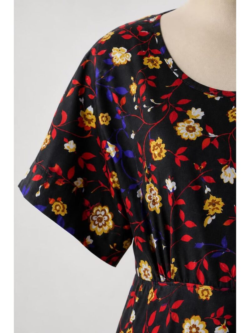 Women's Cotton Floral Maxi Nighty - Black & Red