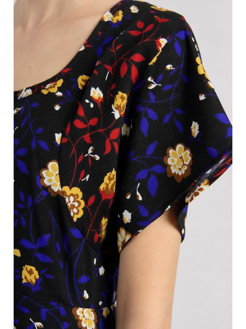 Women's Cotton Floral Maxi Nighty - Navy Blue & Red
