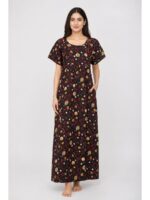 W-NY-442-04-RD-BK-XXL_front Women's Cotton Floral Maxi Nighty - Black & Red