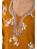 W-NY-443-02-MY-XL-B. Women's Cotton Embroidered Stone Nighty -Mustard Yellow