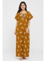 W-NY-443-02-MY-XL-F Women's Cotton Embroidered Stone Nighty -Mustard Yellow