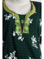 Women's Cotton Embroidered Stone Nighty - Green