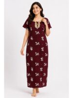 W-NY-443-05-BU-XL-F Women's Cotton Embroidered Stone Nighty - Burgundy