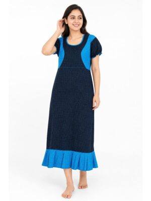 Women's Cotton Frock Nighty - Navy Blue