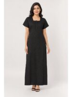 W-NY-445-01-BK-L_front Women's Cotton Maxi Nighty - Black