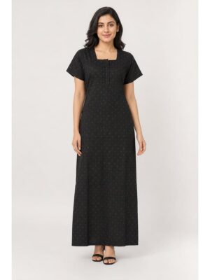 Women's Cotton Maxi Nighty - Black