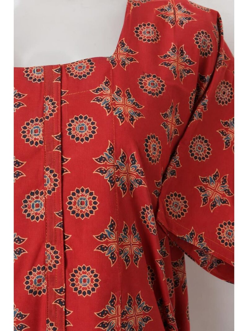 Women's Ajrakh Cotton Maxi Nighty Red