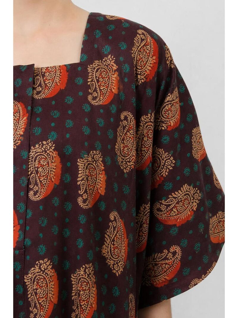 Women's Ajrakh Cotton Maxi Nighty - Maroon