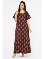 W-NY-447-02-MR-XXL_front Women's Ajrakh Cotton Maxi Nighty - Maroon