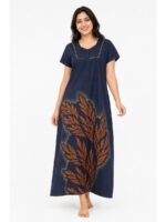 W-NY-448-02-NB-XL_front Women's Cotton Maxi Nighty - Navy Blue