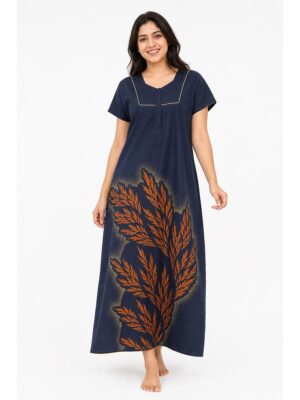 Women's Cotton Maxi Nighty - Navy Blue