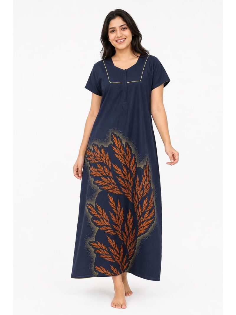 W-NY-448-02-NB-XL_front Women's Cotton Maxi Nighty - Navy Blue