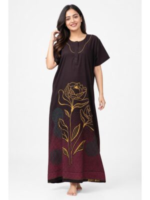 Women's Cotton Maxi Nighty - Burgundy