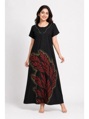 Women's Cotton Maxi Nighty - Black