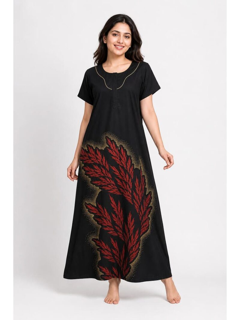 Women's Cotton Maxi Nighty - Black