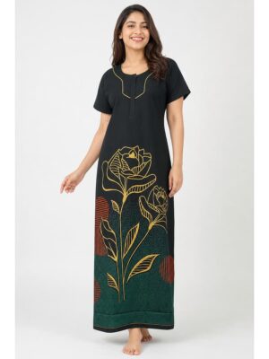 Women's Cotton Maxi Nighty - Green