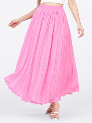 Women's Georgette Flared Maxi Skirt - Pink
