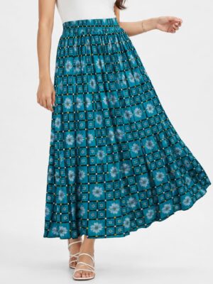 Women's Satin Pleated Maxi Skirt -Teal