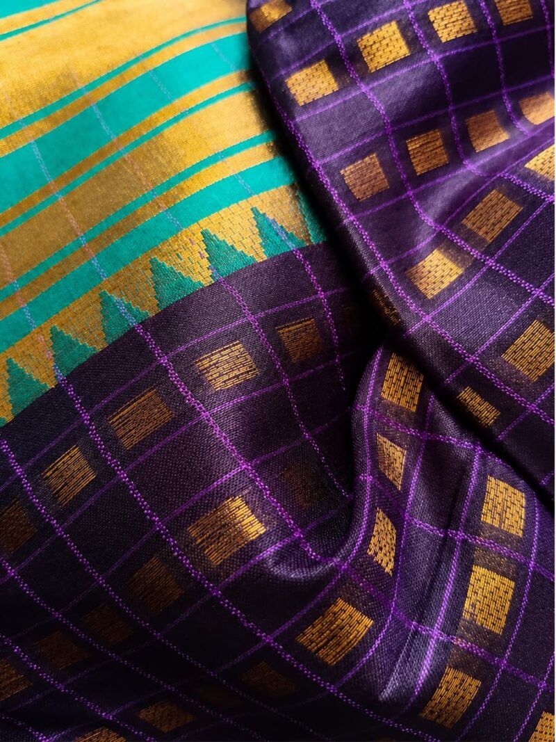 Women's Cotton Silk Checked Saree - Purple