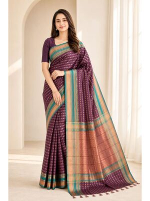 Women's Art Silk Striped Saree - Purple