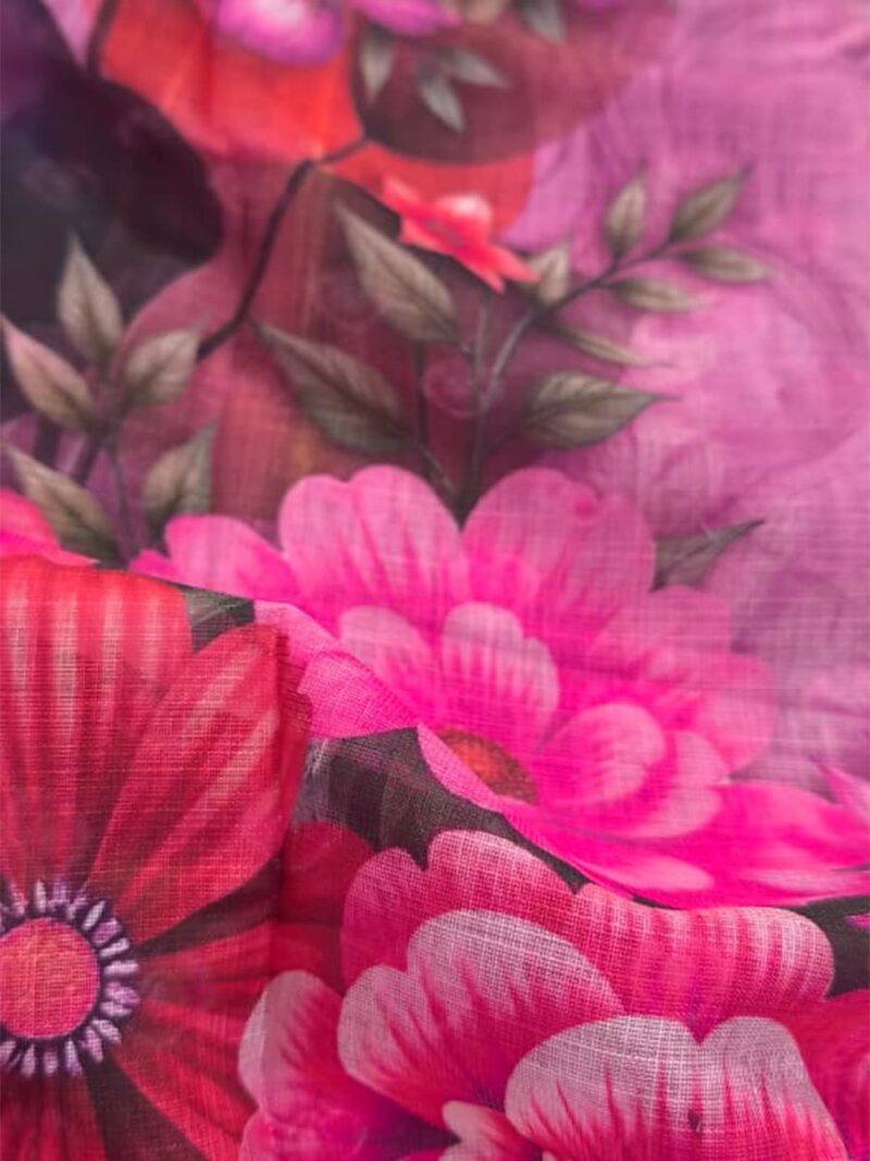 Women's Linen Blend Printed Saree -Pink