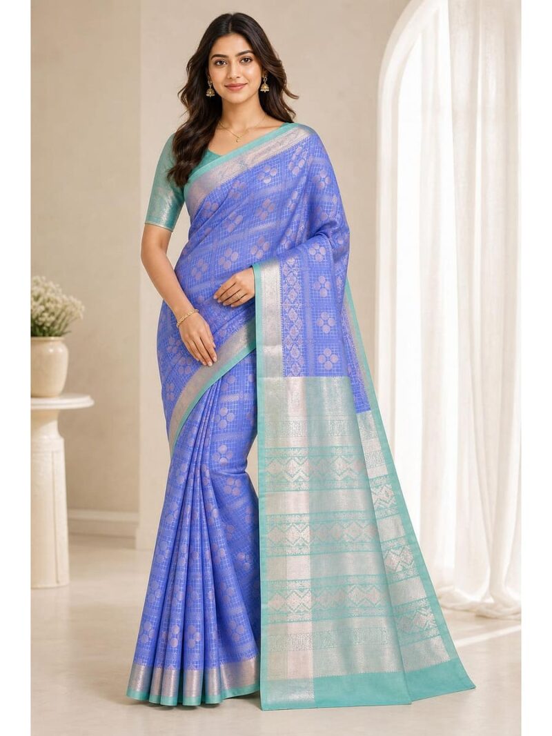 Women's Cotton Silk Saree - Blue