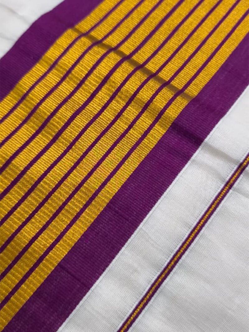 Cotton Onam Saree with Blouse - Off White & Purple