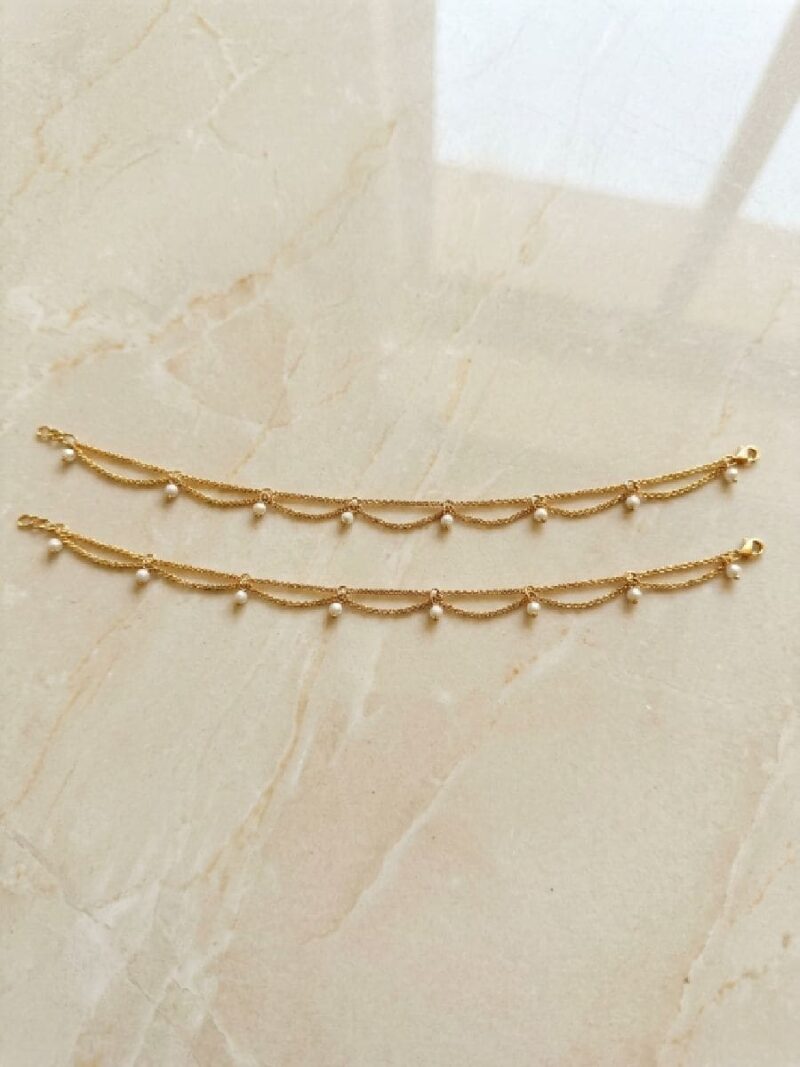 Women's Gold Double Layer Anklet - White