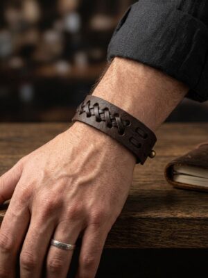Unisex Leather Cuff Bracelet - Brown