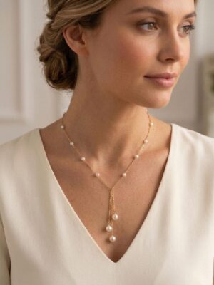 Women's Gold Pearl Drop Chain - White