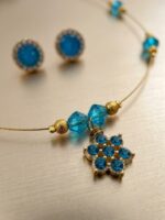 WJ-WP-CO05-BL-01 (3) Women's Gear Wire Crystal Choker Combo Set - Blue