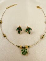 WJ-WP-CO05-GR-02 (3) Women's Gold Choker Stone Necklace Set - Green