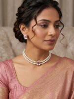 WJ-WP-CO05-PK-02 (1) Women's Pearl Choker Necklace Set - Pink