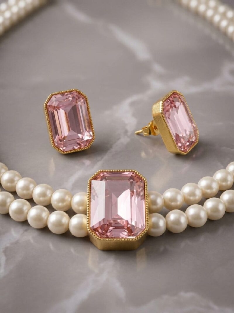 Women's Pearl Choker Necklace Set - Pink