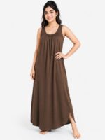 WS-SABBNA-02-CL-FREE-SIZE-32-f Women's Full-Length Cotton Slip Nightdress – Clay