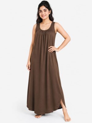 Women's Full-Length Cotton Slip Nightdress – Clay