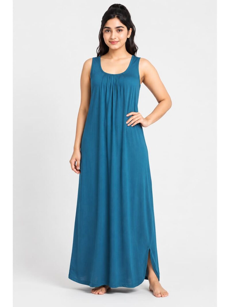 WS-SABBNA-02-TL-FREE-SIZE-33-f Women's Full-Length Cotton Slip Nightdress – Teal