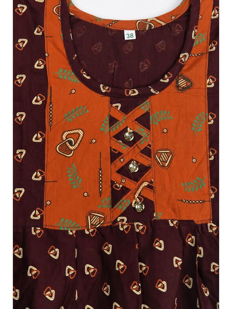 Girls Cotton Frock Nighty - Maroon & Tangerine