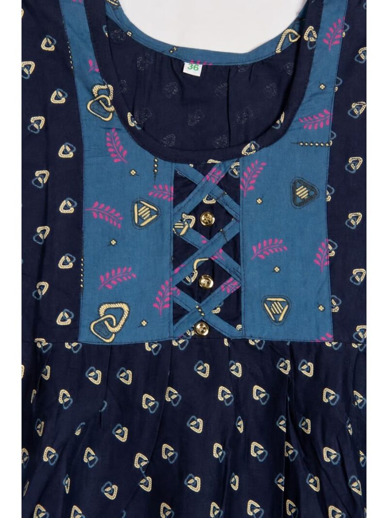 Girls Cotton Frock Nighty - Navy Blue & Slate Grey