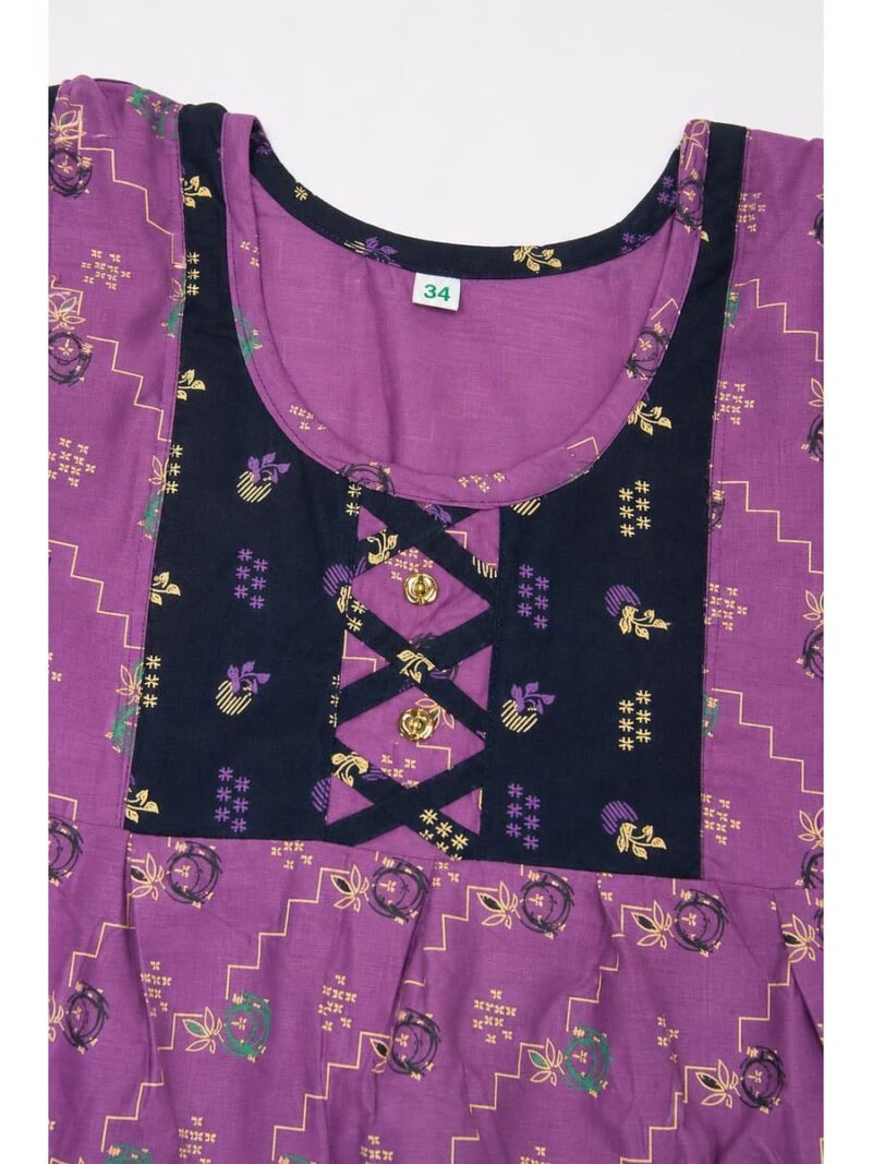 Girls Cotton Frock Nighty -Plum & Navy Blue