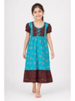 Girls Cotton Frock Nighty - Blue & Maroon