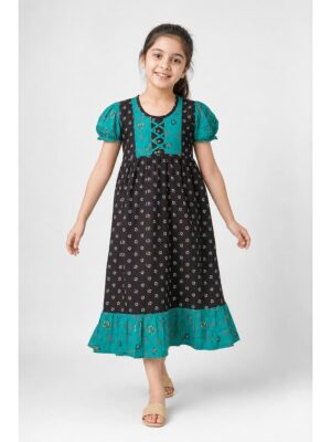 Girls Cotton Frock Nighty - Burgundy & Green