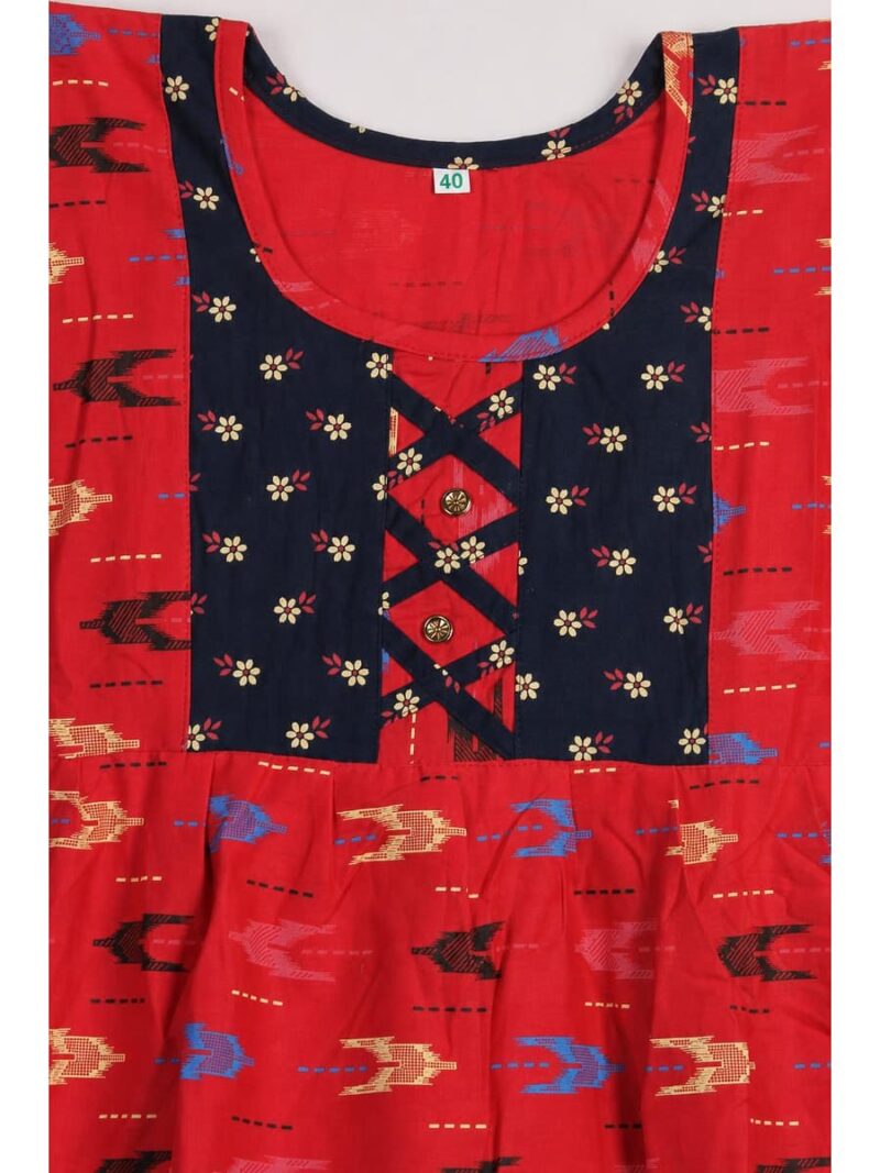 Girls Cotton Frock Nighty - Red & Navy Blue