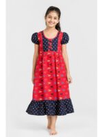 K-NY-466-66-RD-9-10Y_front Girls Cotton Frock Nighty - Red & Navy Blue