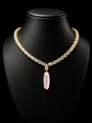 Crystal Pendant Necklace, Gold & Pink