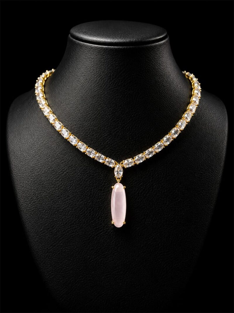 Crystal Pendant Necklace, Gold & Pink