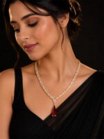 W-JW-K-442-RD-26-B. Crystal Pendant Necklace, Gold & Red