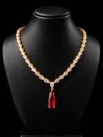 W-JW-K-442-RD-26-F Crystal Pendant Necklace, Gold & Red