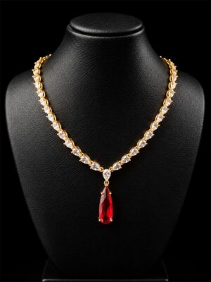 Crystal Pendant Necklace, Gold & Red