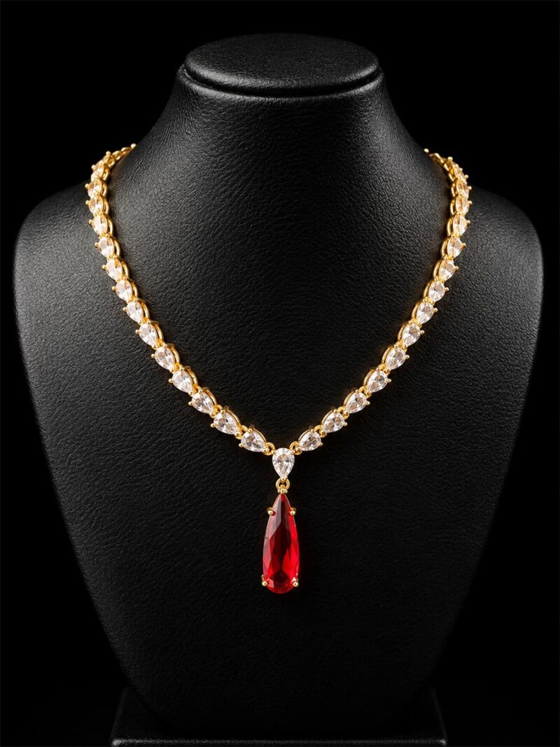 W-JW-K-442-RD-26-F Crystal Pendant Necklace, Gold & Red